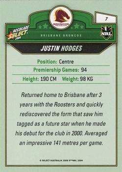 2006 Select Accolade #7 Justin Hodges Back